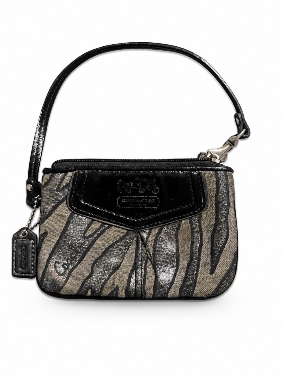 Coach Zebra Metallic Signature Wristlet Black Gray Purple